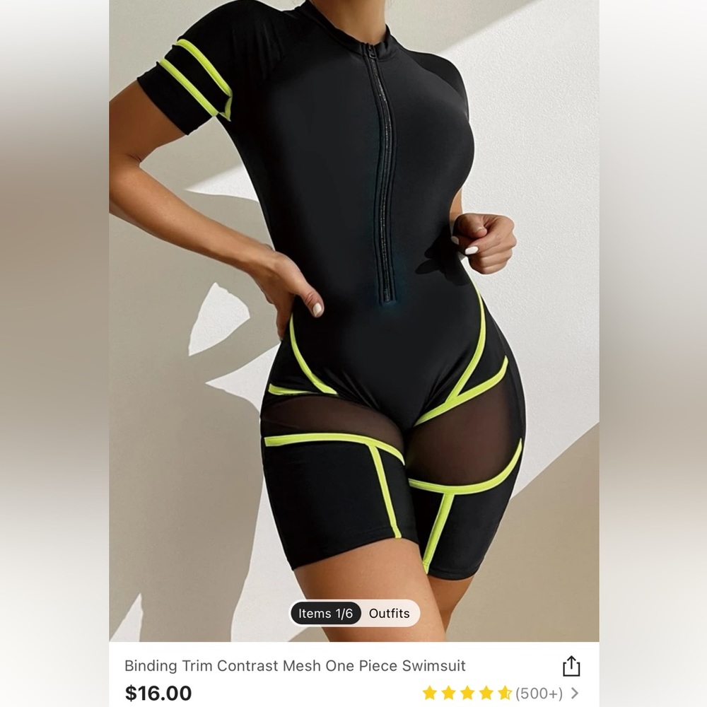 Thigh Mesh One-Piece Swimsuit